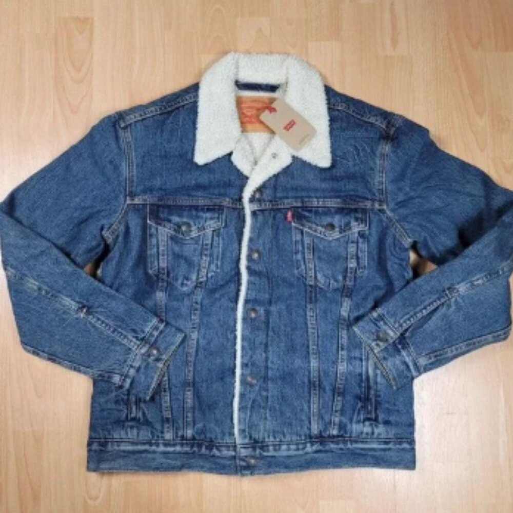 NEW Levi's Sherpa Denim Type II Trucker Jacket Men's Size Small Snap Winter Coat